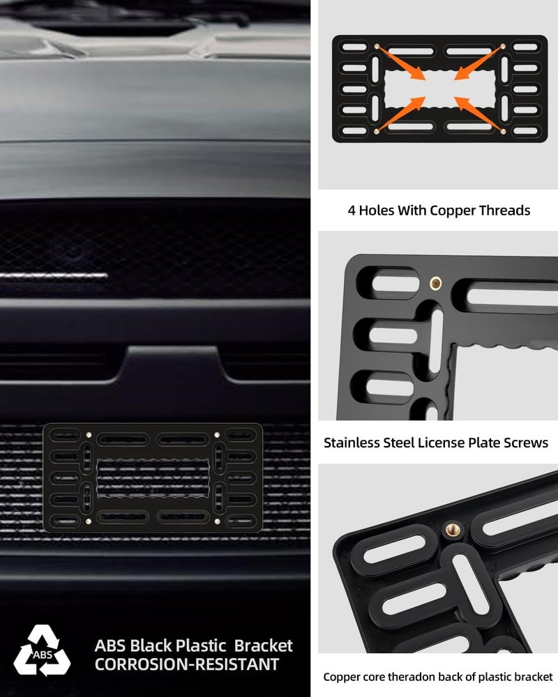 XCLPF Front License Plate Bracket,No Drill License Plate Holder,License Plate Mounting kit,Universal Bumper Car Frame Mount Adapter,Black License Plate Frames with Screw Cap,Cable Ties - Image 2